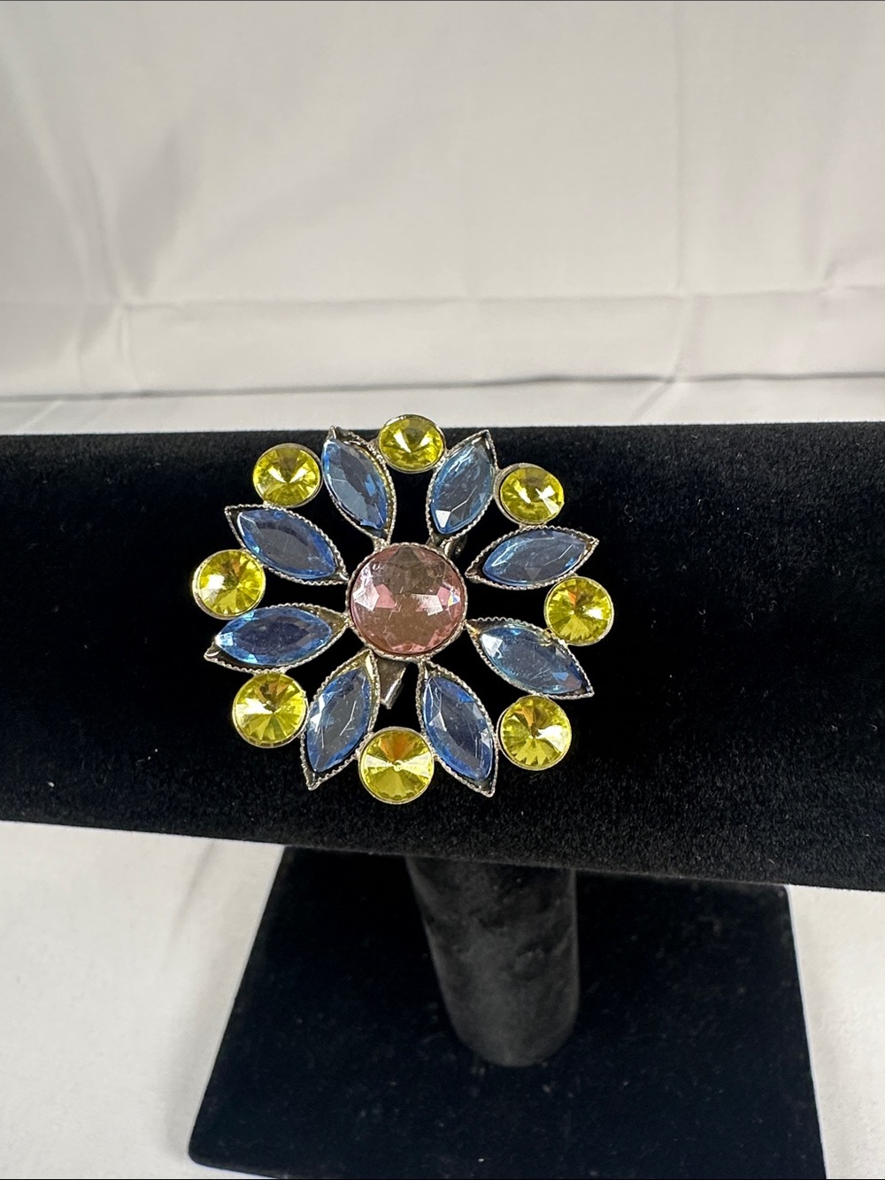 Floral Crystal Brooch - Pink, Blue & Yellow